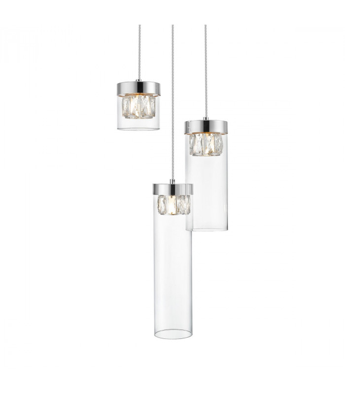 Gem Crystal Cluster Pendant Ceiling Light Chrome Clear 3x G9