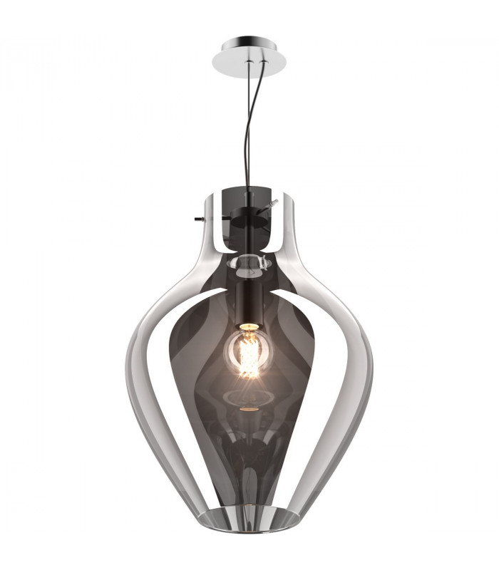 Bresso Large 38cm Dome Pendant Ceiling Light Smokey Chrome 1x E27