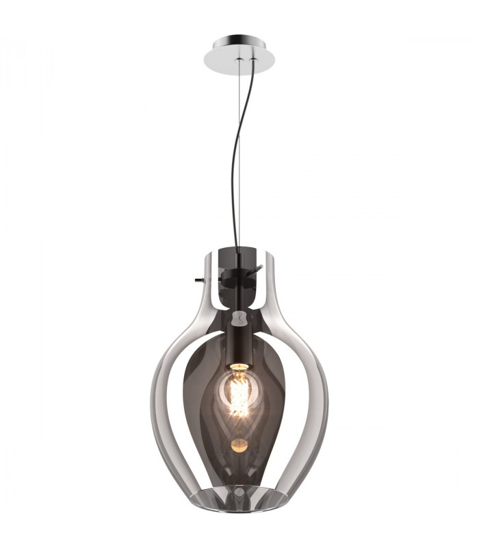 Bresso Medium 28cm Dome Pendant Ceiling Light Smokey Chrome 1x E27
