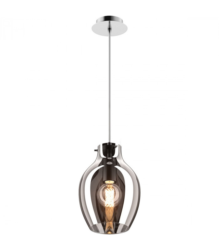 Bresso Small 18cm Dome Pendant Ceiling Light Smokey Chrome 1x E27
