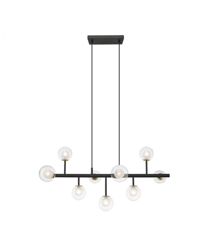 Riano Crystal Bar Pendant Ceiling Light Matt Black Gold 9x G9
