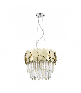Quasar Crystal Pendant Ceiling Light Gold Clear 5x E14