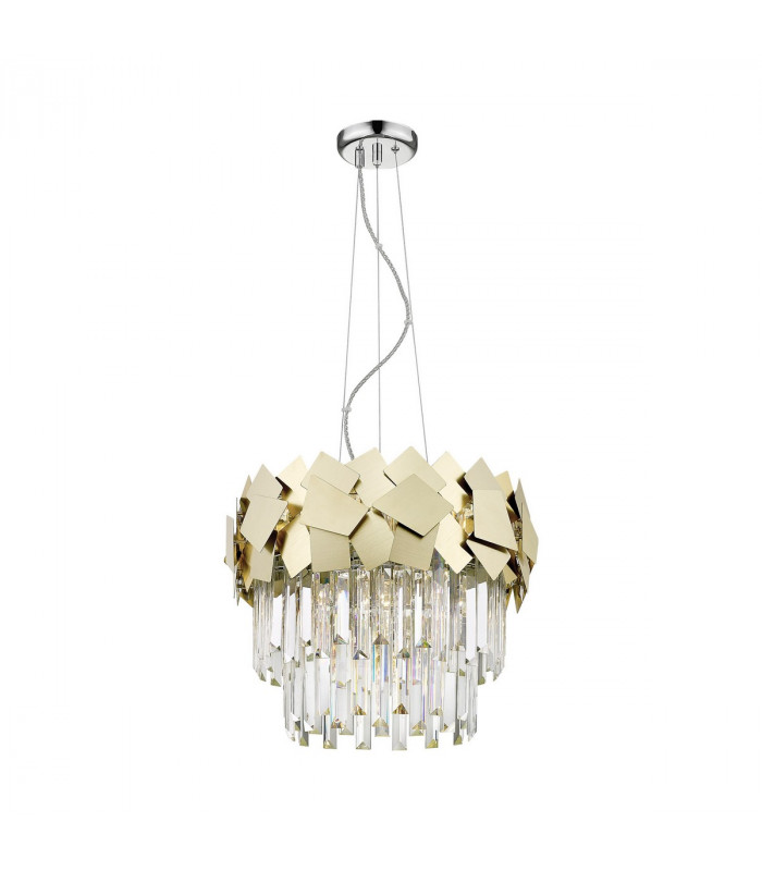Quasar Crystal Pendant Ceiling Light Gold Clear 5x E14