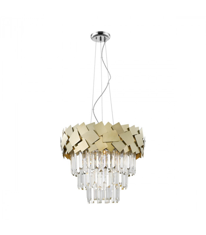 Quasar Crystal Pendant Ceiling Light Gold 6x E14