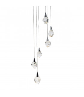 Ore Integrated LED Crystal 6 Light Cluster Pendant Ceiling Light Chrome Clear