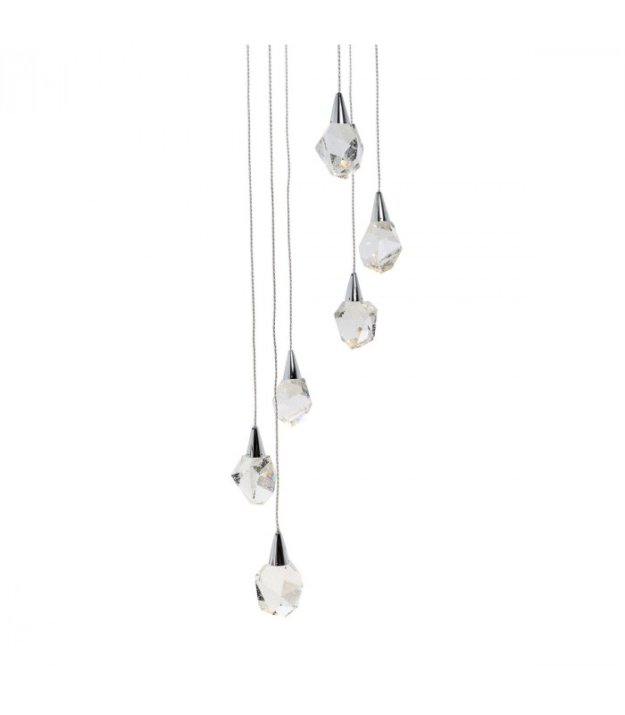 Ore Integrated LED Crystal 6 Light Cluster Pendant Ceiling Light Chrome Clear
