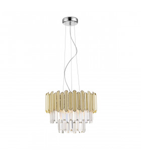 Gladius Crystal Pendant Ceiling Light Gold Clear 5x E14