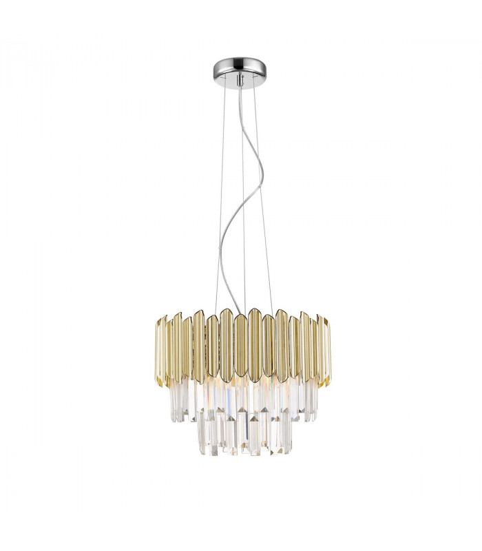 Gladius Crystal Pendant Ceiling Light Gold Clear 5x E14