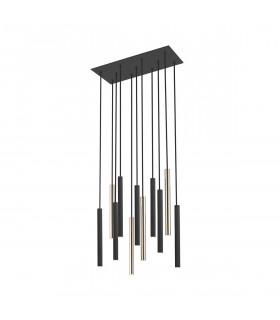Loya Integrated LED 11 Light Cluster Pendant Ceiling Light Matt Black French Gold