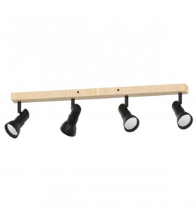Triest Ceiling Spotlight Bar Matt Black + Wood 4x GU10
