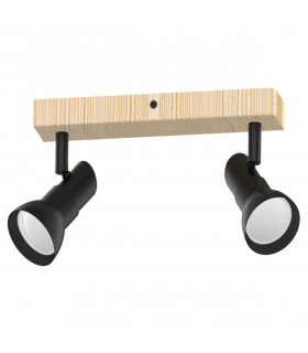 Triest Twin Ceiling Spotlight Matt Black Wood 2x GU10