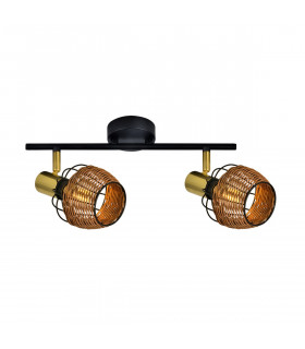 Copa Twin Ceiling Spotlight Black Gold Rattan 2x E14