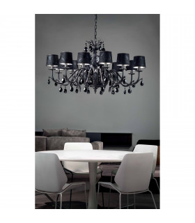 ACANTIA 12 Arm Chandelier Matt Black Cut Crystal Pendants - 2