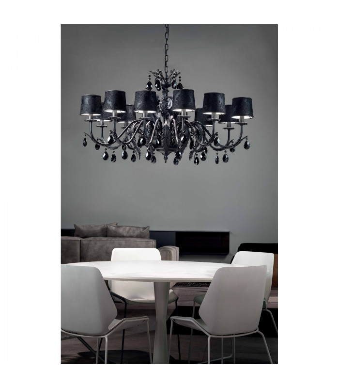 ACANTIA 12 Arm Chandelier Matt Black Cut Crystal Pendants - 2