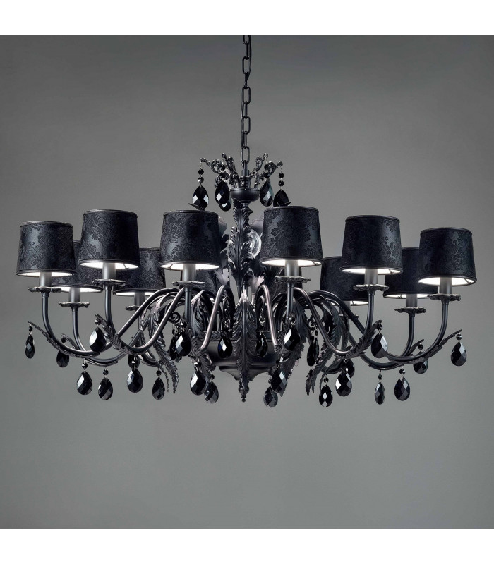 Acantia 12 Arm Chandelier Matt Black Cut Crystal Pendants ACANTIA 12 -V95-V90