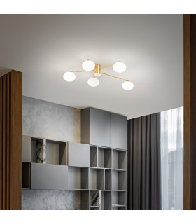 HERMES 5 Light Globe Multi Arm Semi Flush Ceiling Lamp Brass-2