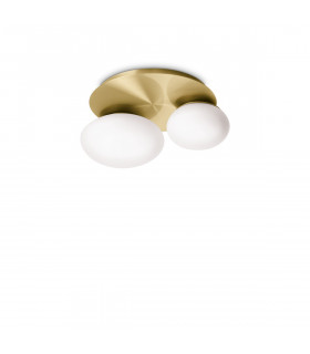NINFEA 2 Light Round DecoratiGlass Flush Ceiling Light Brass