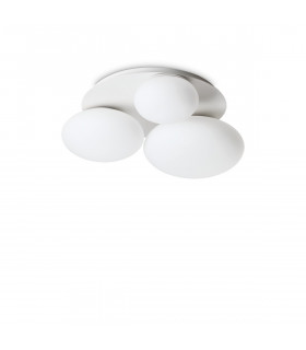 NINFEA 3 Light Round DecoratiGlass Flush Ceiling Light White