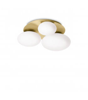 NINFEA 3 Light Round DecoratiGlass Flush Ceiling Light Brass-1