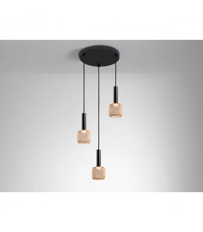 Sincro Dimmable 3 Light Cluster Pendant Ceiling Light Matt Black Gold 3000K 1350Lm-4