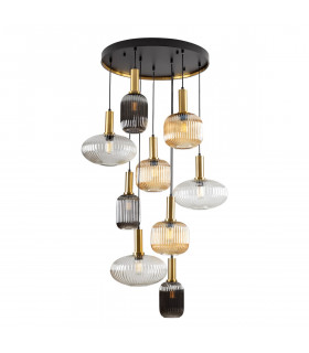Norma 9 Light Cluster Pendant Ceiling Light Black Brass 3 Crystal Tones + Remote Control-1