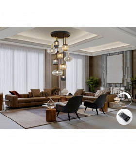 Norma 9 Light Cluster Pendant Ceiling Light Black Brass 3 Crystal Tones + Remote Control-2