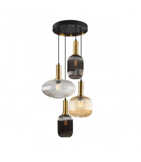 Norma 4 Light Cluster Pendant Ceiling Light Black Brass 3 Crystal Tones E27-1