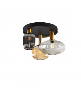 Norma 3 Light Globe Ceiling Light Black Brass 3 Crystal Shades E27-1