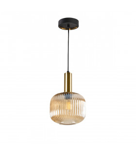 Norma Globe Pendant Ceiling Light Black Brass Amber Glass E27-1