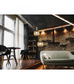 Norma Globe Pendant Ceiling Light Black Brass Amber Glass E27-2