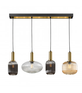Norma 4 Light Bar Pendant Ceiling Light Black Brass 3 Crystal Shades E27-1