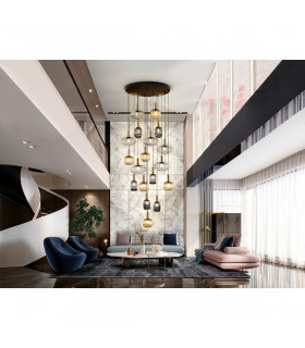 Norma 18 Light Cluster Pendant Ceiling Light Black Brass 3 Crystal Shades E27-2