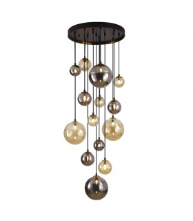 Dark 14 Light Cluster Pendant Ceiling Light Black Brass 2-Tone Crystal G9-1
