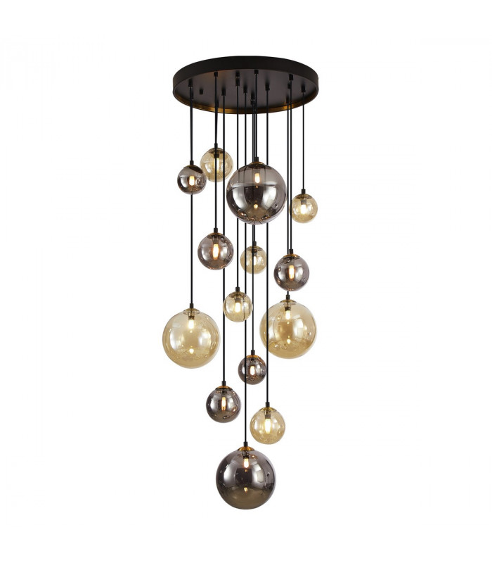 Dark 14 Light Cluster Pendant Ceiling Light Black Brass 2-Tone Crystal G9-1