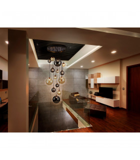 Dark 14 Light Cluster Pendant Ceiling Light Black Brass 2-Tone Crystal G9-2