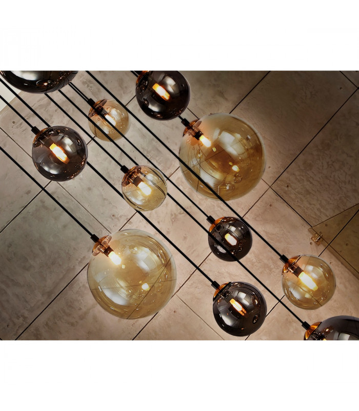 Dark 14 Light Cluster Pendant Ceiling Light Black Brass 2-Tone Crystal G9-3
