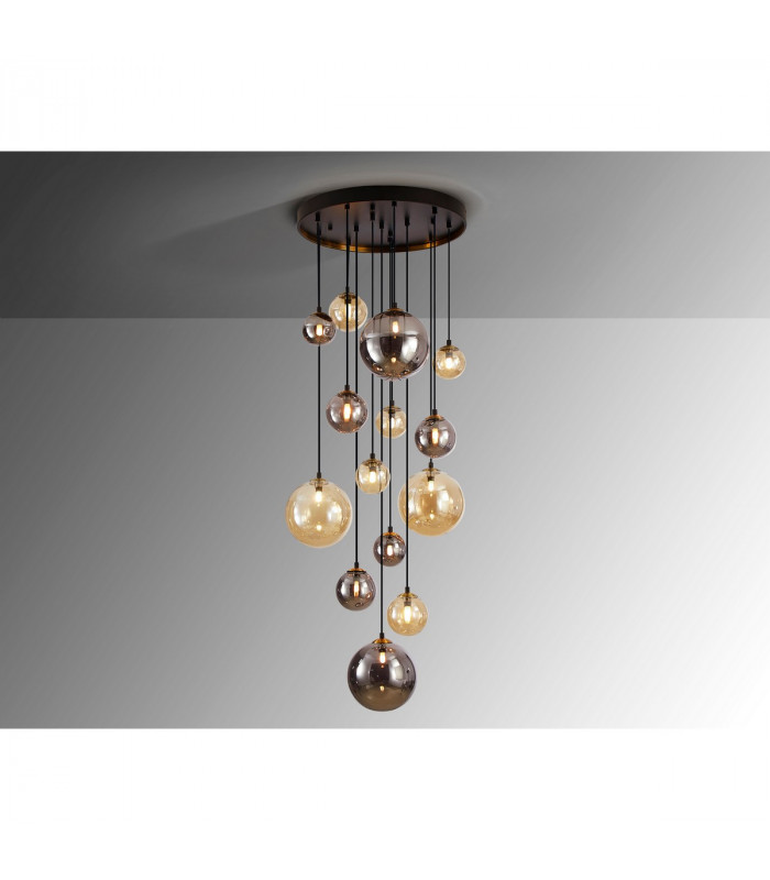 Dark 14 Light Cluster Pendant Ceiling Light Black Brass 2-Tone Crystal G9-4