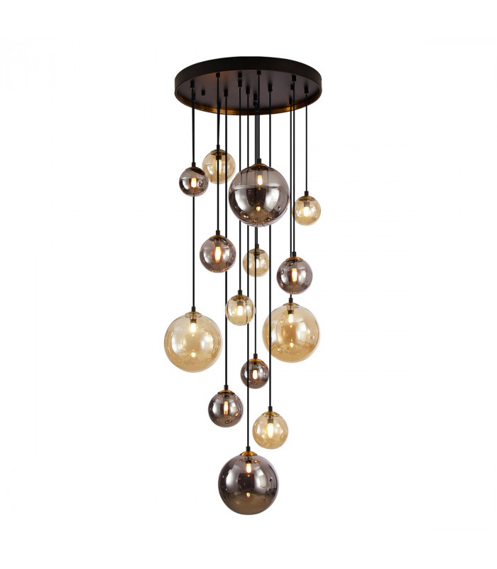 Dark 14 Light Cluster Pendant Ceiling Light Black Brass 2-Tone Crystal G9-5