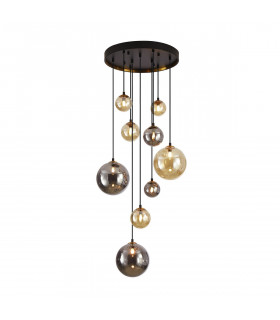 Dark 9 Light Cluster Pendant Ceiling Light Black Brass 2-Tone Crystal G9-1