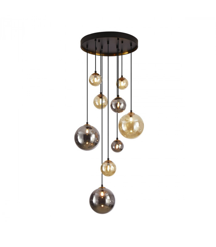 Dark 9 Light Cluster Pendant Ceiling Light Black Brass 2-Tone Crystal G9-1