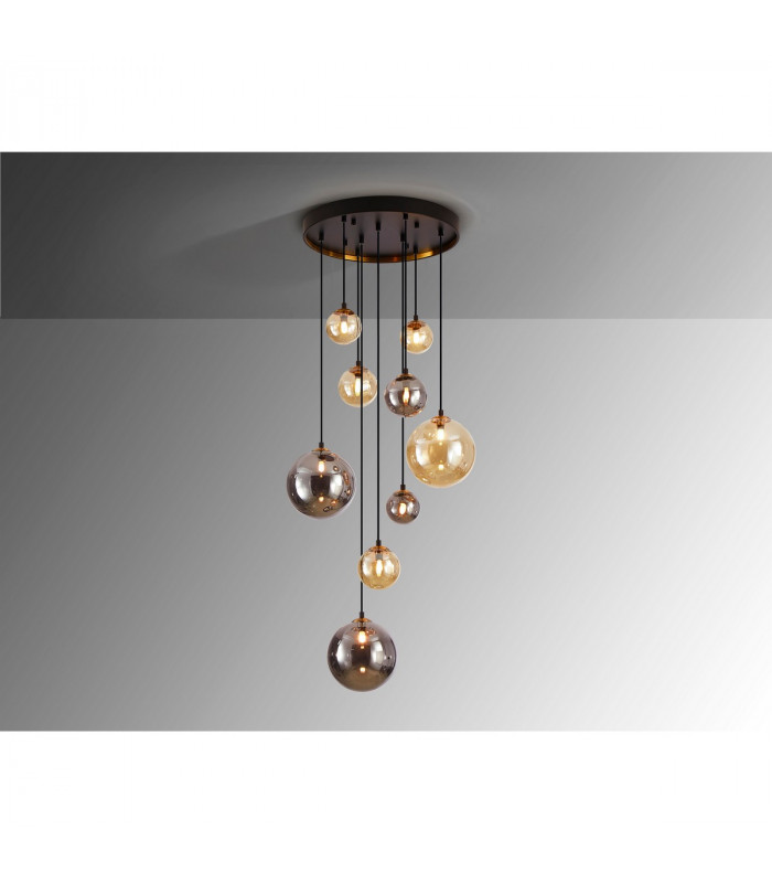 Dark 9 Light Cluster Pendant Ceiling Light Black Brass 2-Tone Crystal G9-4