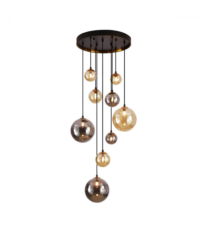 Dark 9 Light Cluster Pendant Ceiling Light Black Brass 2-Tone Crystal G9-5