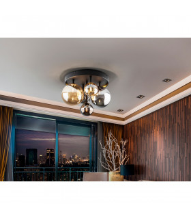 Dark 5 Light Globe Ceiling Light Black Brass 2-Tone Crystal G9-2
