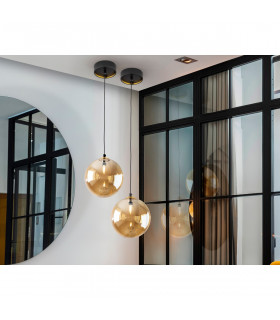Dark Globe Pendant Ceiling Light Black Brass Amber G9-2