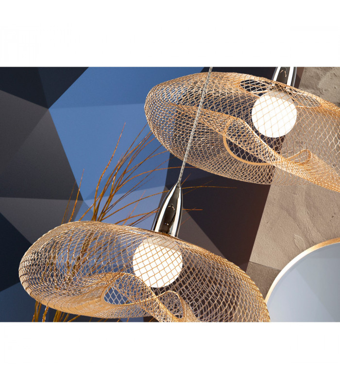 Forma Wire Frame Pendant Ceiling Light Chrome Shiny Gold E27-3