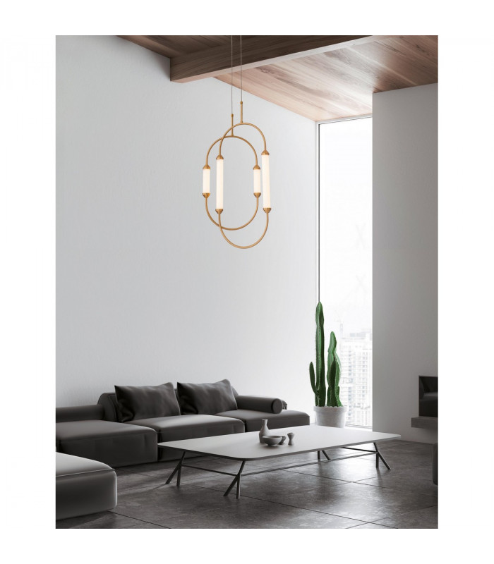 Zimba Integrated LED Pendant Ceiling Light Gold Brass Metal White Glossy Glass LED 28W 2939Lm 3000K-2