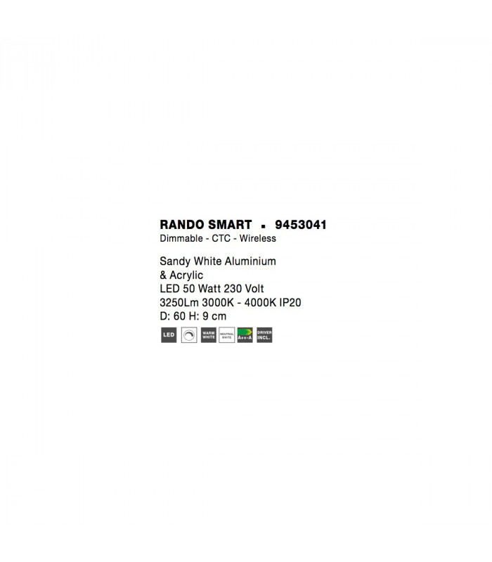 Rando Smart 60cm Integrated LED Semi Flush Light Sandy White Aluminium LED 50W 3250Lm 3000K - 4000K-8