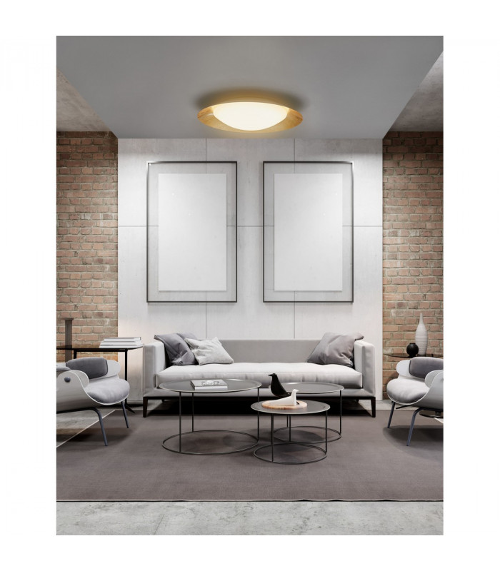 Zano 50cm Integrated LED Semi Flush Light Metal White Outside Golden Leaf Inside LED 28W 1400Lm 3000K-2