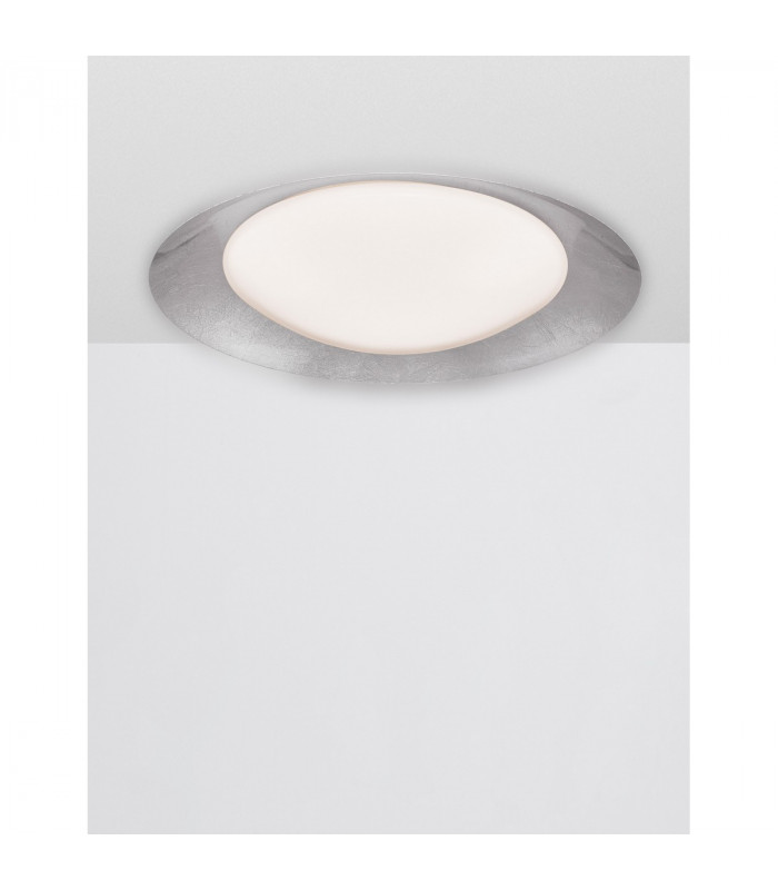 Zano 50cm Integrated LED Semi Flush Light Metal White Outside Silver Leaf Inside LED 28W 1400Lm 3000K-5