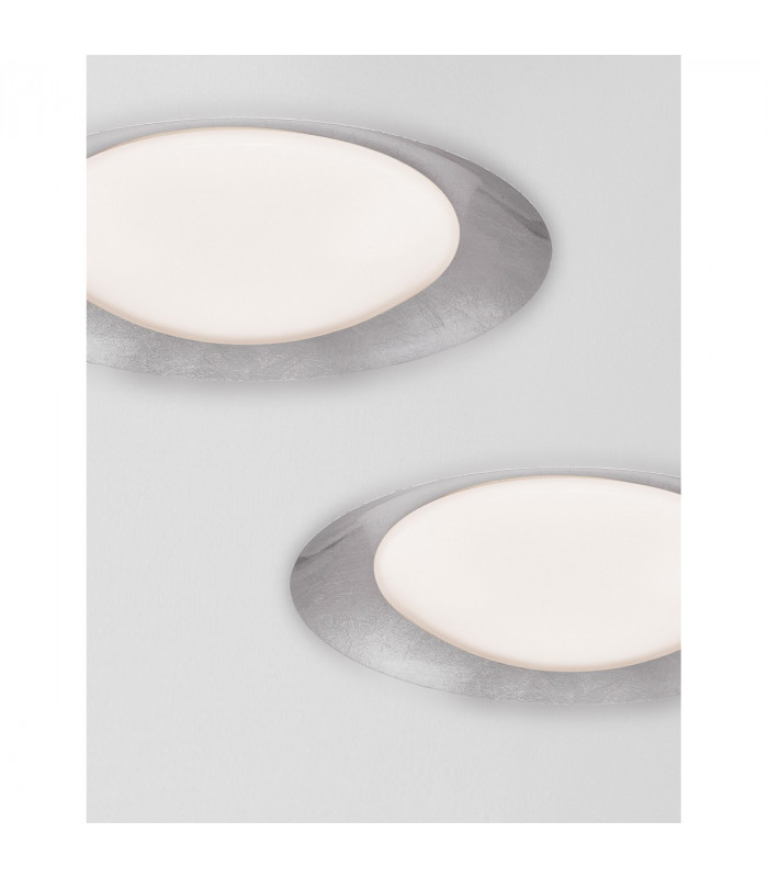 Zano 50cm Integrated LED Semi Flush Light Metal White Outside Silver Leaf Inside LED 28W 1400Lm 3000K-6